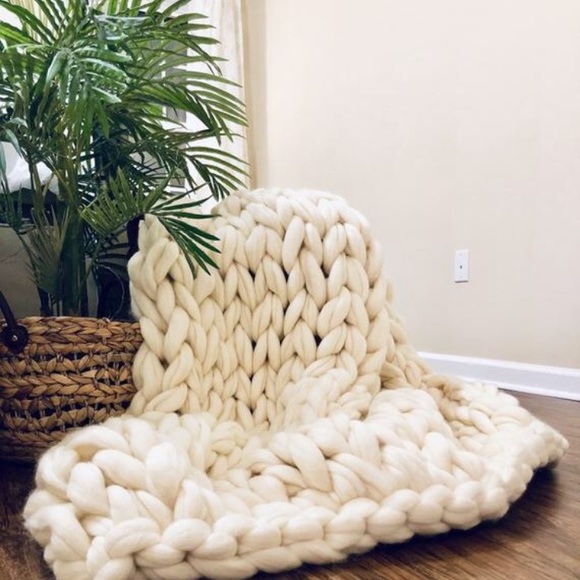 Chunky Knit Throw Merino Wool Blanket Weighted Blanket Handmade - Picture 2 of 4